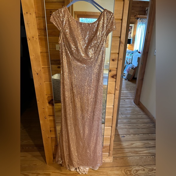 MisShow Women Sparkly Rose Gold Long Sequins Bridesmaid Dress size XL - Picture 5 of 8